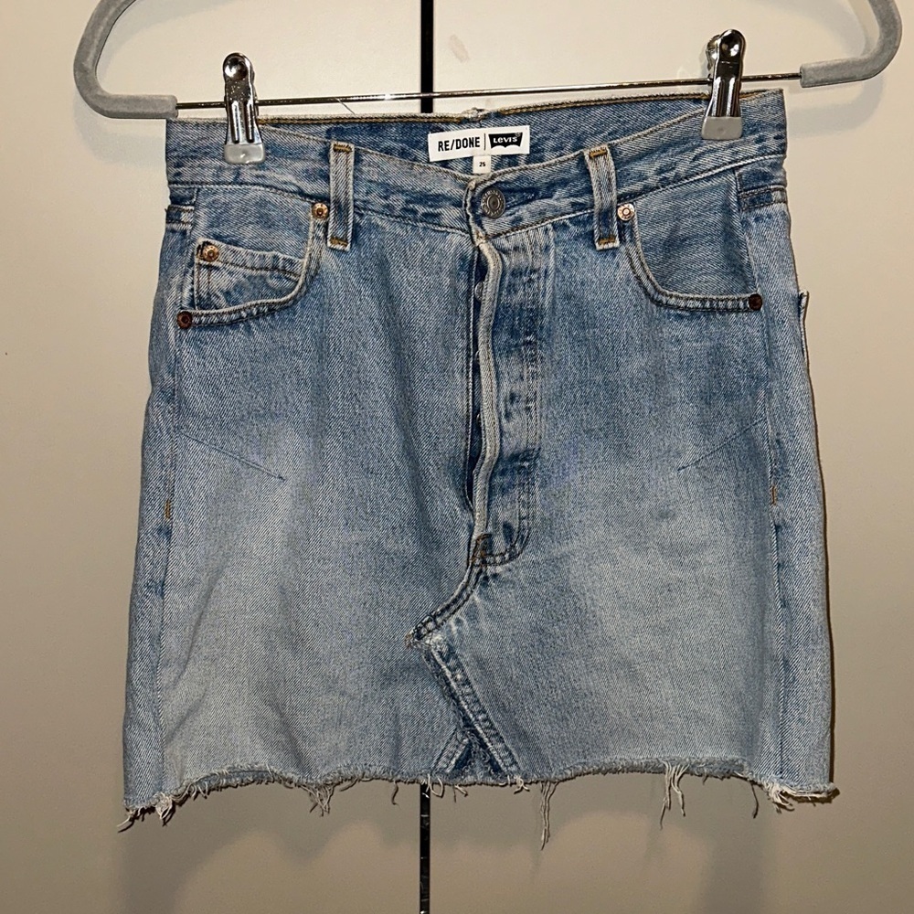 Re/Done X Levis Light Blue Denim High Waisted Mini Skirt Size 25